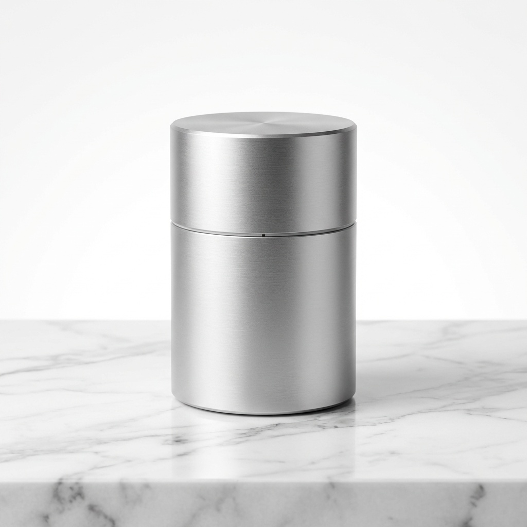 波導調律器 ゼロポイント・シンクロナイザー 正面 - 高品質ステンレス製シルバーの円筒形デバイス